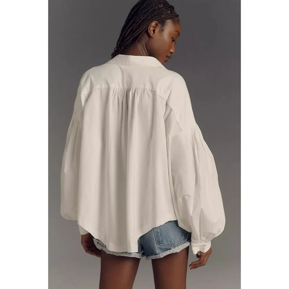 Maeve Anthropologie Puff-Sleeve Collared Yoke Blouse Top Embroidered S 280241